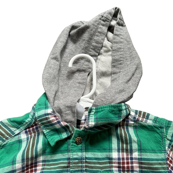 Carters Button down hoodie size 4T boys green plaid pattern grey hoodie - Picture 3 of 8